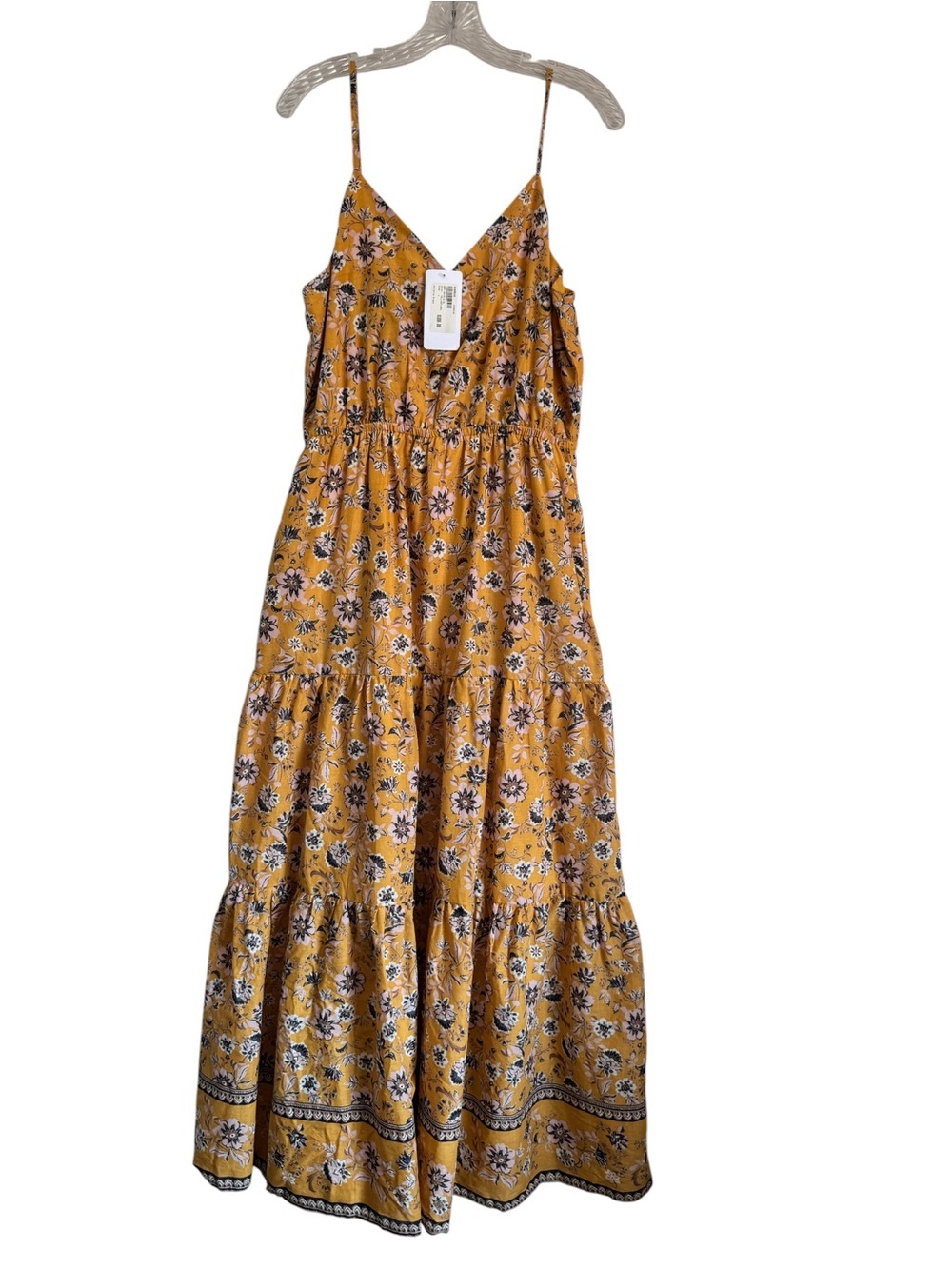 Evereve Collette Yellow Floral Cotton Maxi Dress Sleeveless Boho Size Large NEW
